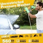 Cordless Pressure Washer, Max 560 PSI 20V Portable Power Washer with 2pcs Rechargeable 1500mAh Battery 6 in 1 Nozzles, High Pressure Washer for Car Fence Floor Patio Home Cleaning