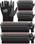 Potchen 72 Pairs Gardening Work Gloves Bulk for Men Women, Rubber Coated Garden Multipack Safety Construction Glove (Black)