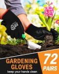 Potchen 72 Pairs Gardening Work Gloves Bulk for Men Women, Rubber Coated Garden Multipack Safety Construction Glove (Black)