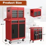 Osparple Rolling Tool Chest 5 Drawers Tool Box Garage Storage Cabinet Steel Frame 2 in 1 Tool Cart with Universal Lockable Wheels, Detachable Top and Adjustable Shelf for Garage, Red