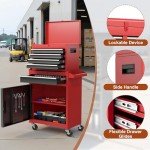Osparple Rolling Tool Chest 5 Drawers Tool Box Garage Storage Cabinet Steel Frame 2 in 1 Tool Cart with Universal Lockable Wheels, Detachable Top and Adjustable Shelf for Garage, Red