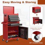 Osparple Rolling Tool Chest 5 Drawers Tool Box Garage Storage Cabinet Steel Frame 2 in 1 Tool Cart with Universal Lockable Wheels, Detachable Top and Adjustable Shelf for Garage, Red