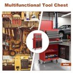 Osparple Rolling Tool Chest 5 Drawers Tool Box Garage Storage Cabinet Steel Frame 2 in 1 Tool Cart with Universal Lockable Wheels, Detachable Top and Adjustable Shelf for Garage, Red