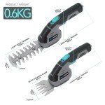 Bluemars 8V 2-in-1 Cordless Hedge Trimmer & Grass Shear w/ 2000mAh Lithium-Ion Battery, Mini Garden Pruner with 2 Blades, for Lawn, Shrub, and Garden Edging