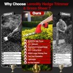 21V Hedge Trimmer Cordless & Grass Shear, 2-in-1 3000mAh Battery Bush Trimmer Handheld Hedge Clippers, Mini Hedge Shears Grass Trimmer for Garden, Lawn Care