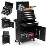 Dawmilon 5-Drawer Rolling Tool Chest with Wheels - High Capacity Tool Cabinet with Detachable Top Toolbox for Garage and Workshop Organization - Metal Tool Cart with Liner & 4 Hooks, Black