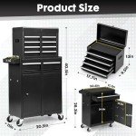 Dawmilon 5-Drawer Rolling Tool Chest with Wheels - High Capacity Tool Cabinet with Detachable Top Toolbox for Garage and Workshop Organization - Metal Tool Cart with Liner & 4 Hooks, Black