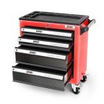 DNA MOTORING 4-Drawers Rolling Tool Chest Cabinet with Casters, Locking System, Top Tray, for Garage Warehouse Workshop, Red, TOOLS-00401