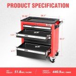 DNA MOTORING 4-Drawers Rolling Tool Chest Cabinet with Casters, Locking System, Top Tray, for Garage Warehouse Workshop, Red, TOOLS-00401