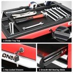 DNA MOTORING 4-Drawers Rolling Tool Chest Cabinet with Casters, Locking System, Top Tray, for Garage Warehouse Workshop, Red, TOOLS-00401