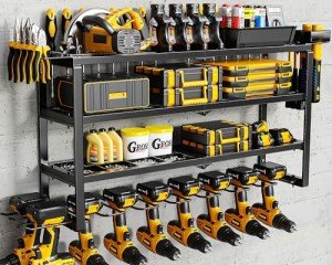 MAXIFFE 4 Layer Power Tool Organizer Wall Mount, 9 Drill Holder Heavy Duty Metal Cordless Tool Organizers and Storage Rack Holder for Garage Workshop Pegboard, Gifts for Men, Black, 32 inch