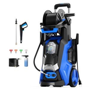 Electric Pressure Washer 5000PSI-Max 3.6GPM Power Washer Touch Screen Adjustable Pressure,4 Nozzles and 500ml Foam Cannon Power Washer Cleaning for Patio (Blue)