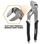 Olympia Tools 10-Inch Tongue and Groove Pliers, Straight Jaw Pliers with Cushion grip, 6 Jaw positions, 2.1" Jaw Capacity