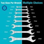 DURATECH Super-Thin Open End Wrench Set, Metric, 8-Piece, Including 5.5, 7, 8, 9, 10, 11, 12, 13, 14, 17, 19, 21, 22, 23, 24, 27 mm, Slim Spanner Set with Rolling Pouch