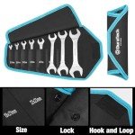 DURATECH Super-Thin Open End Wrench Set, Metric, 8-Piece, Including 5.5, 7, 8, 9, 10, 11, 12, 13, 14, 17, 19, 21, 22, 23, 24, 27 mm, Slim Spanner Set with Rolling Pouch