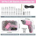 WORKPRO Pink Cordless Screwdriver Set, 3.6V Electric Rechargeable Eccentric Power Screwdriver Kit with 24Pcs Bits, Delay-off LED Light, 2000mAh High-Capacity Battery, Carrying Case Included