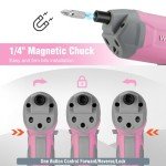 WORKPRO Pink Cordless Screwdriver Set, 3.6V Electric Rechargeable Eccentric Power Screwdriver Kit with 24Pcs Bits, Delay-off LED Light, 2000mAh High-Capacity Battery, Carrying Case Included