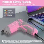 WORKPRO Pink Cordless Screwdriver Set, 3.6V Electric Rechargeable Eccentric Power Screwdriver Kit with 24Pcs Bits, Delay-off LED Light, 2000mAh High-Capacity Battery, Carrying Case Included