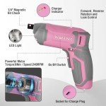 WORKPRO Pink Cordless Screwdriver Set, 3.6V Electric Rechargeable Eccentric Power Screwdriver Kit with 24Pcs Bits, Delay-off LED Light, 2000mAh High-Capacity Battery, Carrying Case Included