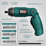 NEU MASTER Cordless Screwdriver, 4V Electric Screwdriver Rechargeable Power Screwdriver With Pivoting Handle, Front And Rear LED light, 32pcs Bits, 6+1 Torque Setting, 2000 mAh Battery Screwdriver