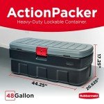 Rubbermaid 48 Gallon Black Action Packer Lockable Latch Indoor and Outdoor Storage Box Container for Home, Garage, Backyard, Single