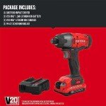 CRAFTSMAN 20V MAX Impact Driver Kit, 1/4 Inch, 2,800 RPM, LED Work light, Battery and Charger Included (CMCF800C1)