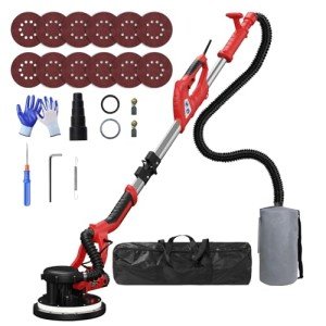 IMQUALI Drywall Sander with Vacuum Dust Collector(02/11/2025 Upgraded) 8-Amp Popcorn Ceiling Removal Tool with 7 Variable Speed 800-1800RPM, Extendable Handle, LED Light, 12pcs Sanding Discs, Red
