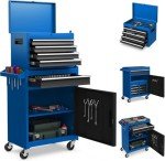 Goplus Tool Chest, 5-Drawer Rolling Cabinet with Detachable Top Toolbox, Lockable Wheels, Lock Bar, Protective Liner & Tool Rack, Metal Storage Cart for Garage Workshop