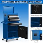 Goplus Tool Chest, 5-Drawer Rolling Cabinet with Detachable Top Toolbox, Lockable Wheels, Lock Bar, Protective Liner & Tool Rack, Metal Storage Cart for Garage Workshop