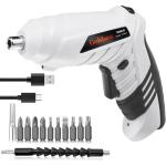 Electric Screwdriver Cordless, Goldsea Powered Screwdriver Set with 10 Magnetic Bits tool kit for college students,Portable Rechargeable Screw driver Tool Set for Dorm Home DIY(4.2v, 3.5n.m, White)