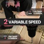 COMOWARE Cordless Drill Set, 20V Pink Power Drill Set for Women, 1 Battery & Charger, 3/8" Keyless Chuck, 2 Variable Speed, 266 In-lb Torque, 25+1 Position, with Pink Storage Bag