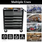 WTRAVEL Rolling Tool Chest with 7-Drawer Tool Box with Wheels Multifunctional Tool Cart Mechanic Tool Storage Cabinet for Garage, Warehouse, Workshop, Repair Shop (Black)