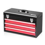DNA MOTORING 20 Inch Steel Portable Tool Box - 3 Drawer+Top Storage Toolbox with Lockable Metal Latches for Household Workshop Repair Shop, Black/Red 407, TOOLS-00407