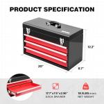 DNA MOTORING 20 Inch Steel Portable Tool Box - 3 Drawer+Top Storage Toolbox with Lockable Metal Latches for Household Workshop Repair Shop, Black/Red 407, TOOLS-00407