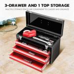 DNA MOTORING 20 Inch Steel Portable Tool Box - 3 Drawer+Top Storage Toolbox with Lockable Metal Latches for Household Workshop Repair Shop, Black/Red 407, TOOLS-00407