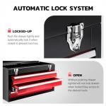 DNA MOTORING 20 Inch Steel Portable Tool Box - 3 Drawer+Top Storage Toolbox with Lockable Metal Latches for Household Workshop Repair Shop, Black/Red 407, TOOLS-00407