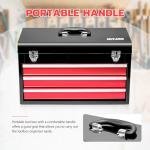 DNA MOTORING 20 Inch Steel Portable Tool Box - 3 Drawer+Top Storage Toolbox with Lockable Metal Latches for Household Workshop Repair Shop, Black/Red 407, TOOLS-00407
