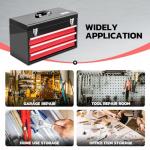 DNA MOTORING 20 Inch Steel Portable Tool Box - 3 Drawer+Top Storage Toolbox with Lockable Metal Latches for Household Workshop Repair Shop, Black/Red 407, TOOLS-00407