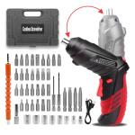 AFNZTME Cordless Power Screwdriver Electric Screwdriver Rechargeable Set, Battery Powered Screwdriver Kit Including 46pcs Bits, Pivoting Handle and LED Lights Small Drills Cordless (Red)