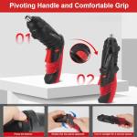 AFNZTME Cordless Power Screwdriver Electric Screwdriver Rechargeable Set, Battery Powered Screwdriver Kit Including 46pcs Bits, Pivoting Handle and LED Lights Small Drills Cordless (Red)