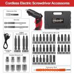AFNZTME Cordless Power Screwdriver Electric Screwdriver Rechargeable Set, Battery Powered Screwdriver Kit Including 46pcs Bits, Pivoting Handle and LED Lights Small Drills Cordless (Red)