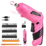 Durofort Pink Cordless Electric Screwdriver Set, 3.7V Rechargeable Small Electric Drill with 48pcs Driver Bit Set, Power 3Nm Screw Gun with 2 Position Handle, Flexible Shaft LED Light for Women