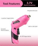 Durofort Pink Cordless Electric Screwdriver Set, 3.7V Rechargeable Small Electric Drill with 48pcs Driver Bit Set, Power 3Nm Screw Gun with 2 Position Handle, Flexible Shaft LED Light for Women