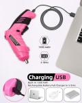 Durofort Pink Cordless Electric Screwdriver Set, 3.7V Rechargeable Small Electric Drill with 48pcs Driver Bit Set, Power 3Nm Screw Gun with 2 Position Handle, Flexible Shaft LED Light for Women
