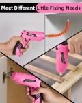 Durofort Pink Cordless Electric Screwdriver Set, 3.7V Rechargeable Small Electric Drill with 48pcs Driver Bit Set, Power 3Nm Screw Gun with 2 Position Handle, Flexible Shaft LED Light for Women
