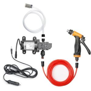 Bang4buck Portable Intelligent Electric Pressure Washer Pump 100W 160 PSI 12V Portable Pressure Powerful Washing Kit with 21.3 Feet PVC Hose for Home, Car, Garden, Projects (100 W-Black Hose)
