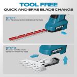 GARTOL Hedge Trimmer Cordless 2-in-1, 12'' Bush Trimmer & 20V Battery Powered Grass Shears with Battery & Charger, Lock, Fast Blade Change, Electric Hedge Shears Compatible with 18V Makita Batteries