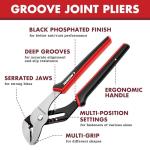 ARROW 3-Piece Groove Joint Pliers, 8", 10" & 12" Adjustable Water Pump Pliers with TPR Handle, High Carbon Steel Tongue and Groove Plier for Plumbing, Automotive and Household Repairs
