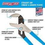 CHANNELLOCK 430 10-inch Straight Jaw Tongue & Groove Pliers, Made in USA, 2-inch Jaw Capacity, Laser Heat-Treated 90° Teeth, Forged High Carbon Steel