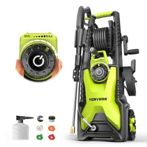 YERYORK Pressure Washer, Adjustable 5000 Max PSI 2.5 Max GPM, Power Washer with 33 FT Hose Reel, Steel Wand, 500ml Foam Cannon, 4-Nozzle Set, Electric Pressure Washer for Cars, Fences, Patios